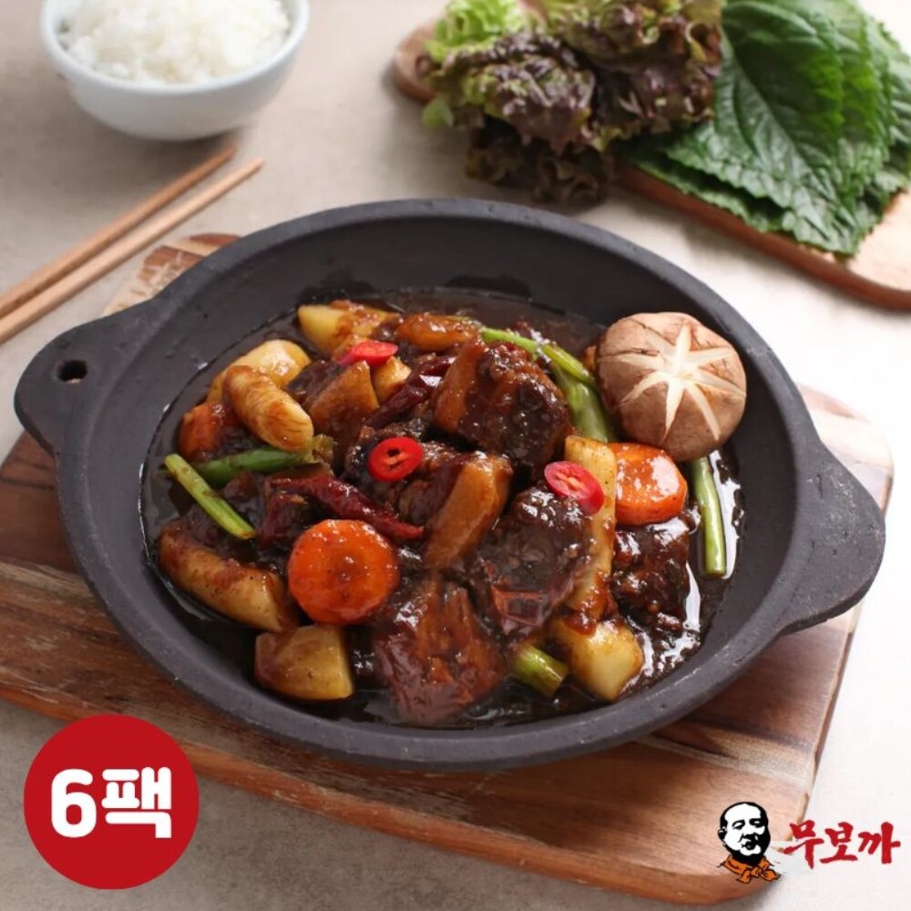 (주)다담 무보까국밥 [무보까] 국내산 한돈 순살 돼지갈비찜 500g x 6팩, 삼겹 돼지갈비찜
