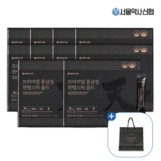 [서울약사신협][10세트] 프리미엄 홍삼정 천명스틱 골드 30포 10세트+쇼핑백 10장