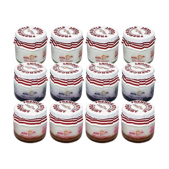[밀키요]밀키요 보틀 & 콩포트 요거트 130g (플레인 4개 + 딸기 4개 + 블루베리 4개)