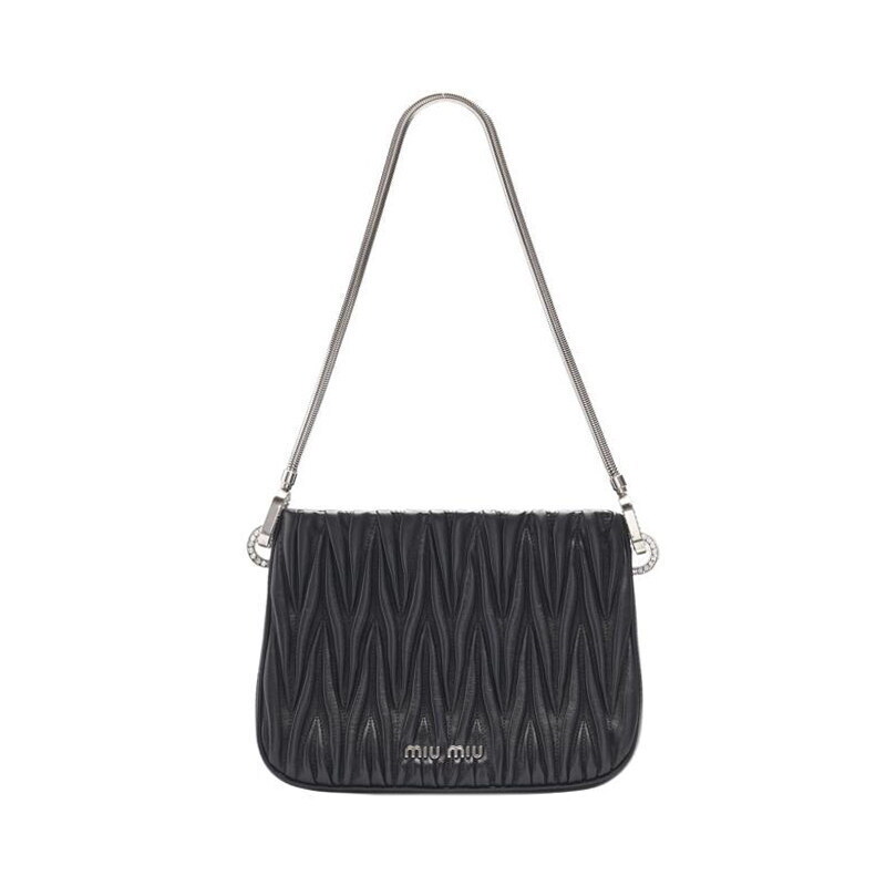 미우미우 [중고명품] 블랙 레더 마틀라세 쌔씨 여성 숄더백 5BA200 N88 F0002