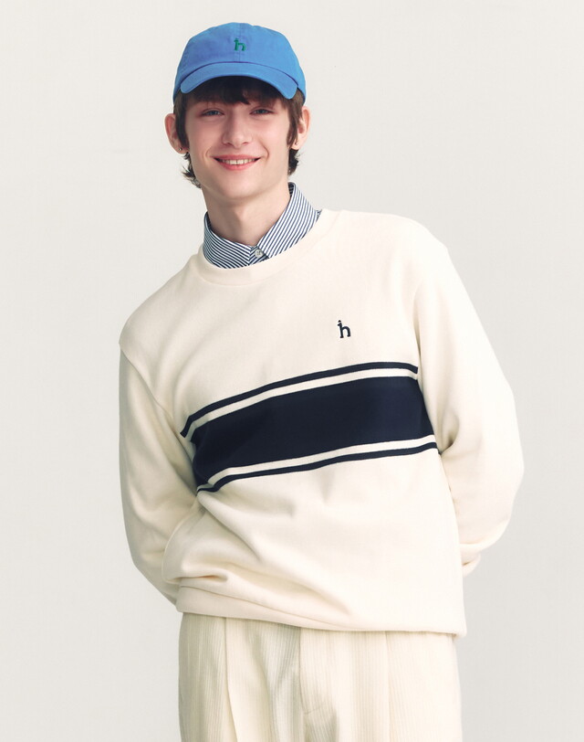 헤지스 남성 [헤지스 남성] [24FW] WHTS4D345CR 스테디셀러 크림 컬러배색 면 긴팔티셔츠