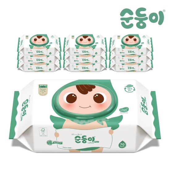 [순둥이][순둥이]생분해물티슈 로하스 물티슈 70매 캡형 10팩/LC-01
