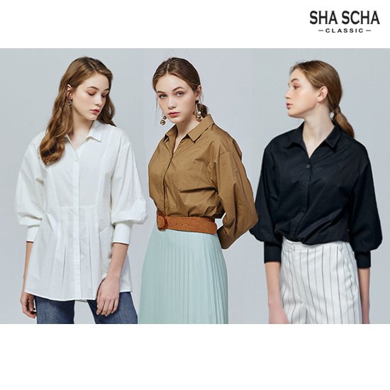[홈쇼핑인기]샤샤 벌룬 소매 코튼 셔츠 1종