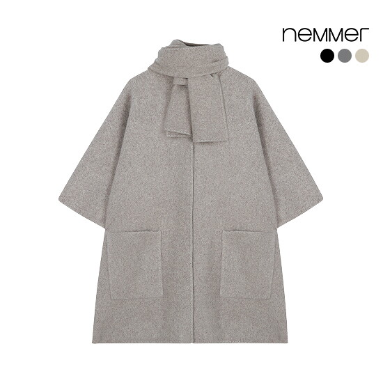 [네메르]◎25FW 폭스울혼방 크래프트 판쵸 아우터 + 머플러
