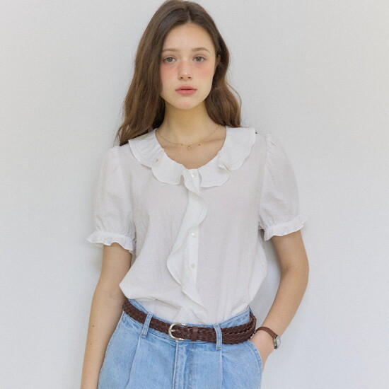 [아워호프]Nina Ruffle Blouse - White (H25SM2-BL08-WHI)