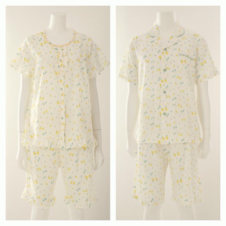 비너스 [비너스]비너스(행사) 상큼한 레몬 프릴 나염 파자마 커플 세트_K VPA4430W.VPA4430M_T