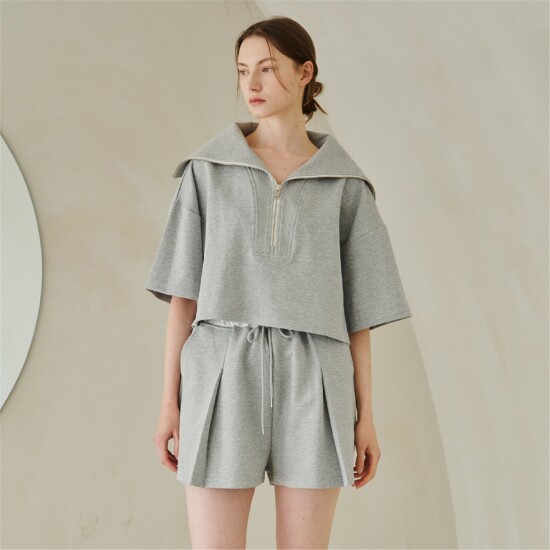 [누브][정상가 129000원][누브] Wide Collar Half Sleeve T-Shirts Set Up - M.Gray