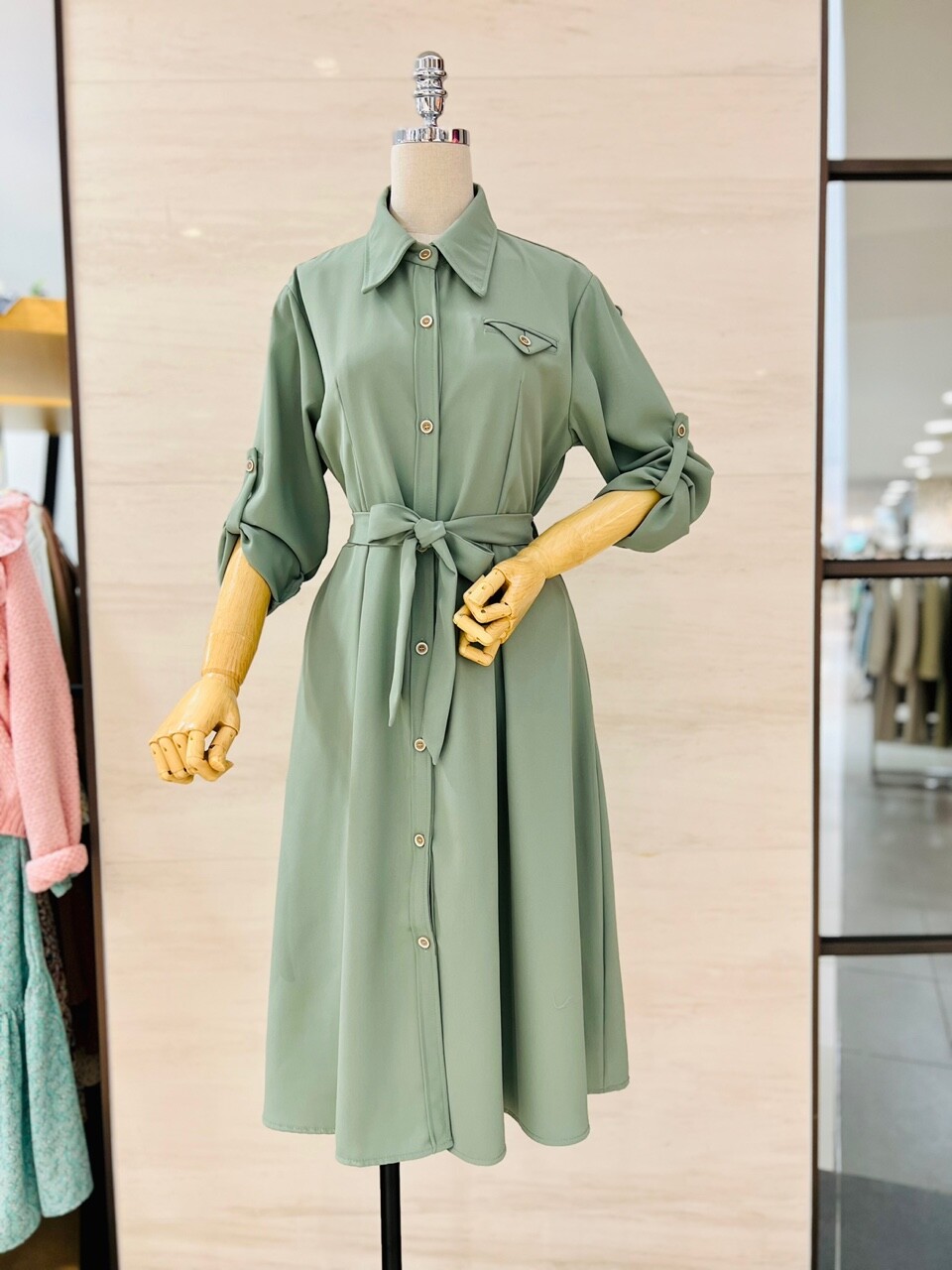 포커스 제천벨트 셔츠형 롱원피스_FS2A7OP0033