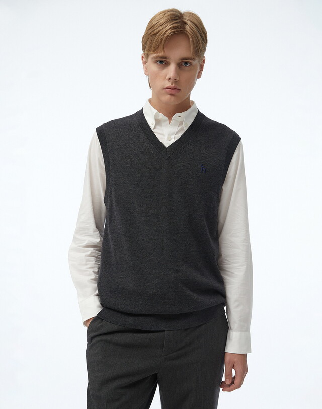 헤지스 남성 [헤지스 남성] [24FW] WHSW4D334CG 스테디셀러 차콜그레이 짜임 울 베스트