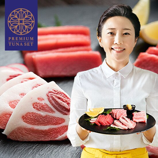 ■동원산업 참치회세트 참다랑어 대뱃살 200g+중뱃살 200g+배꼽살 100g+황다랑어 속살 500g+생와사비 15g+간장소스 20g+해동지 6장