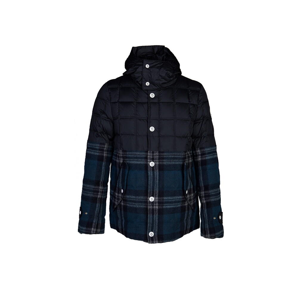 몽클레어 15주년 감마블루 로고 패치 체크 울 패딩자켓 네이비 41347 83 54993 792