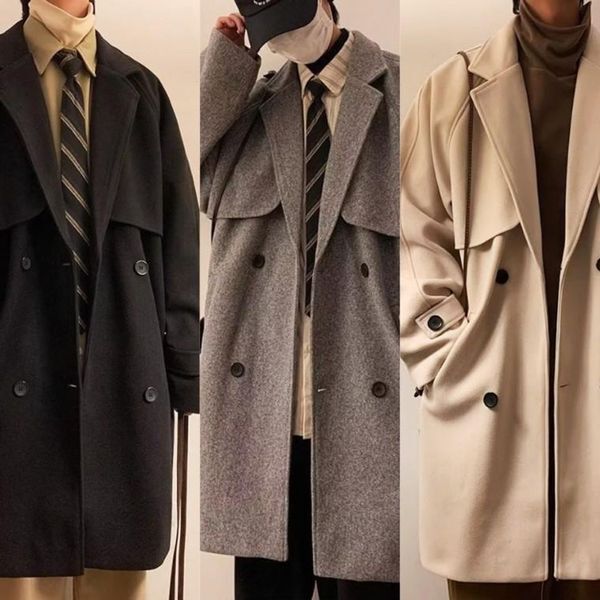 신용유통 리빌모아 [하프클럽/리빌모아]남자 오버핏 캐주얼 버튼 카라 트렌치 울 코트 OC-CT-SWFGNRMJ