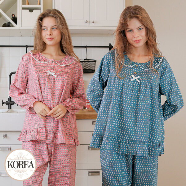 기타 [토토와모모]순면 홈웨어 여성 잠옷 세트 25F357-3 포근도치