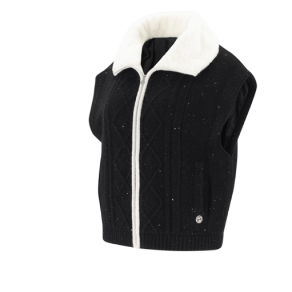 엘르골프 [엘르골프]여성  인조퍼 배색 풀오픈 니트 베스트  6K-83101-199_US