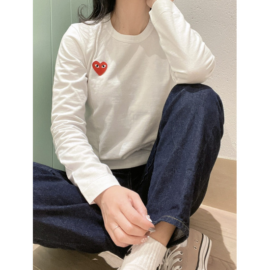 [꼼데가르송 플레이][꼼데가르송] 레드와펜 긴팔 티셔츠(화이트/블랙, 남녀공용)