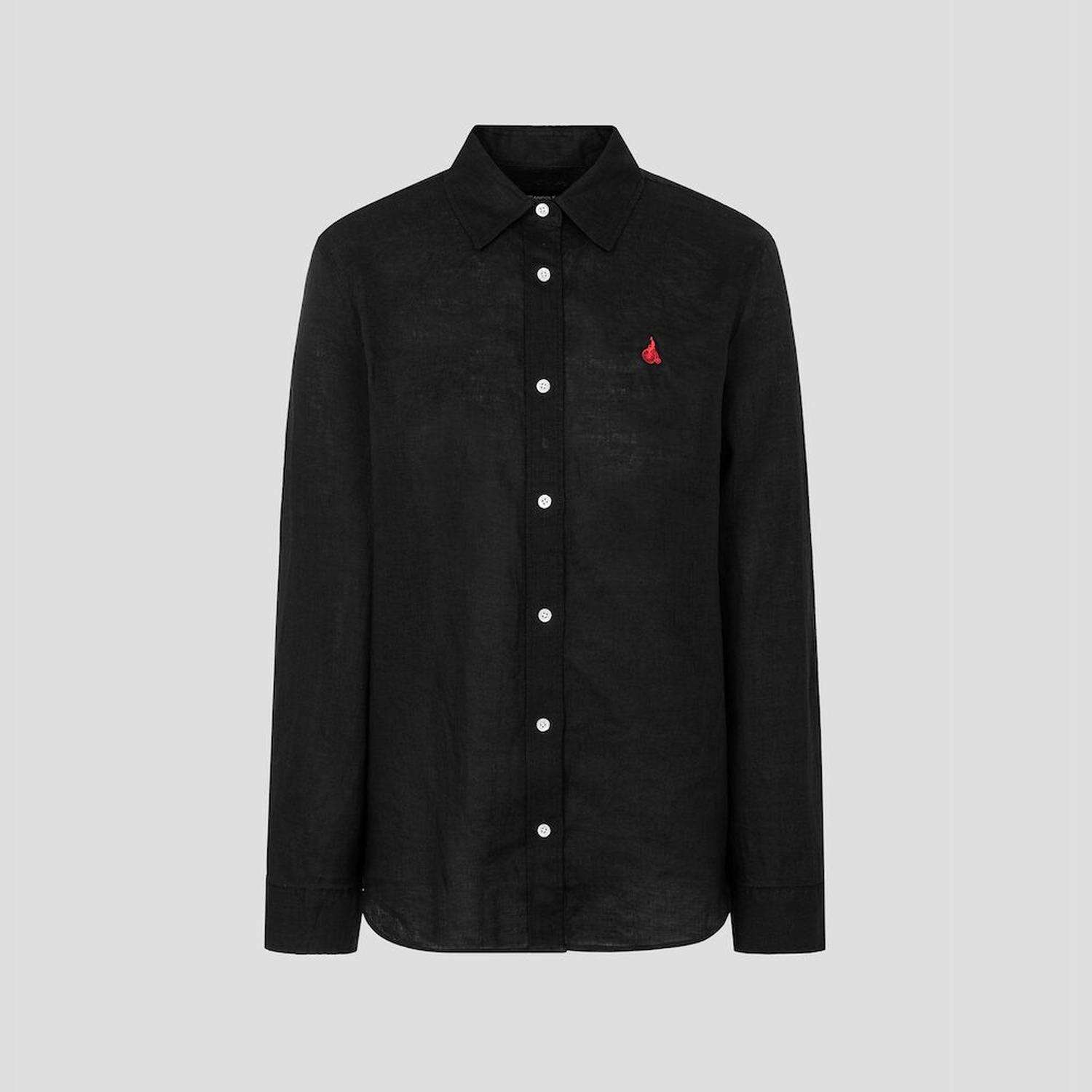 상세참조 빈폴레이디스(상반기) (Essential) 리넨 솔리드 레귤러숏 셔츠  블랙 BF6364E105