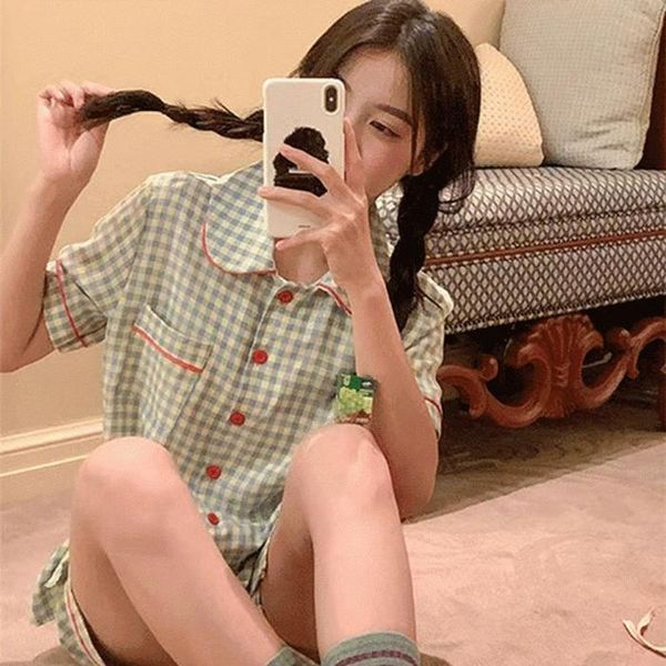 주식회사 셀러허브_레이틀리 셀러허브(하프클럽) [하프클럽/셀러허브_여성트랜드패션]ONM 파자마 바닐라 체크 세트 반바지 홈웨어 반팔잠옷