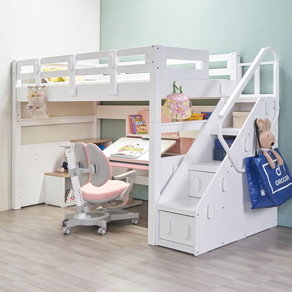 에보니아 착불_ [런칭기념 이벤트] 하이디 슈퍼싱글 원목 벙커침대 프레임_계단수납형