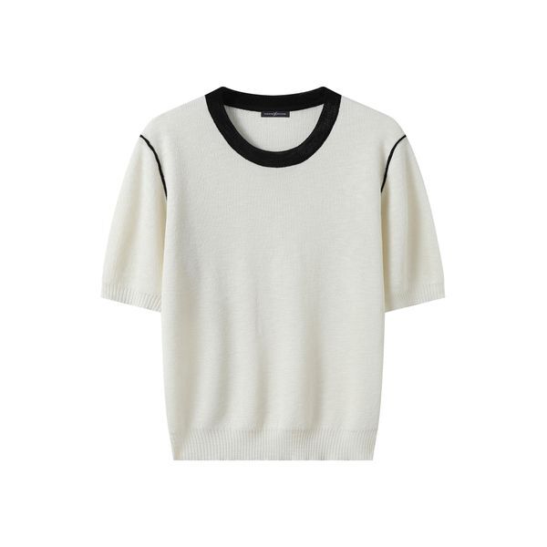 주식회사 디에스패션컴퍼니 나인식스뉴욕 [하프클럽/나인식스뉴욕]무지 라인 배색 라운드 반팔 니트 (NQ2KT003L0)