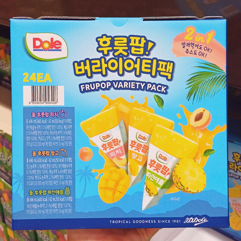 농업회사법인 ㈜해피푸르츠 글로벌푸드 돌 Dole 후룻팝 버라이어티팩 62ml x 24 / 아이스바 주스
