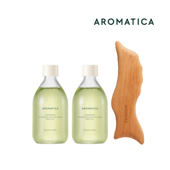[아로마티카][엘라이브x아로마티카]  어웨이크닝 바디오일 페퍼민트 & 유칼립투스 100ml * 2 + 괄사 * 1 