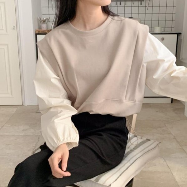 하프클럽(패션) [하프클럽/다잇템_패션]여자 허리셔링 베스트 파워숄더 긴팔티셔츠