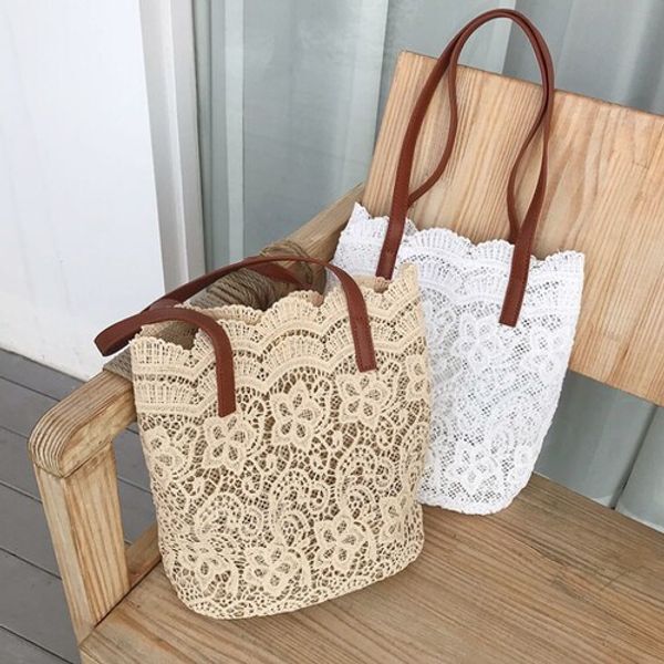 끌레아 끌레아 [하프클럽/끌레아]은창]로맨틱 파우치 레이스 쇼퍼백 백 여름 가방 휴가 가방 여성 여성용 여행 왕골 비치