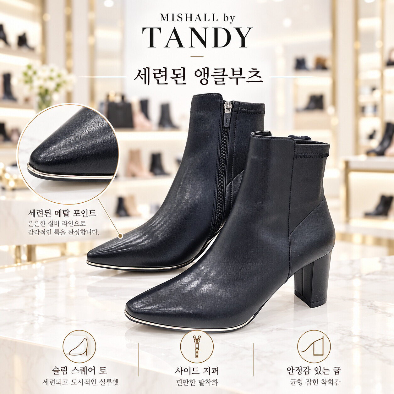 탠디 (패플) [탠디]여성 소가죽 슬림핏 스판 앵클부츠 7M1W25TD504K3_HDD