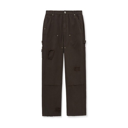 MATINKIM 마뗑킴 마뗑킴 DISTRESSED DOUBLE KNEE WORK PANTS FOR MEN IN BROWN 5610843 MK259ODN545HBR