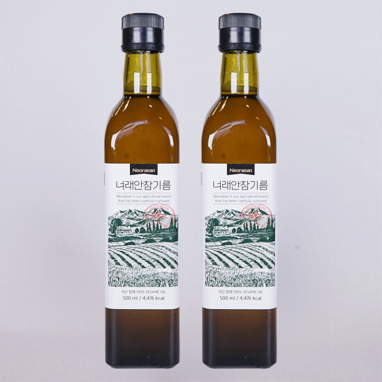 [알뜰총각][알뜰총각][참기름/500ml] 너래안 100% 국내산 참깨 저온착유 참기름 500ml 4병