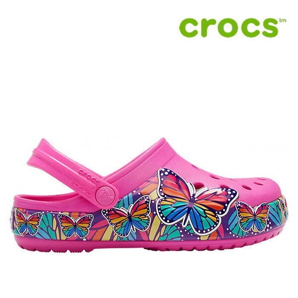 [하프클럽/크록스]크록스 아동 샌들 /46- 206158-6QQ / Kids Crocs Fun Lab Multi-Butterfly Band Lights Clog Electric Pink