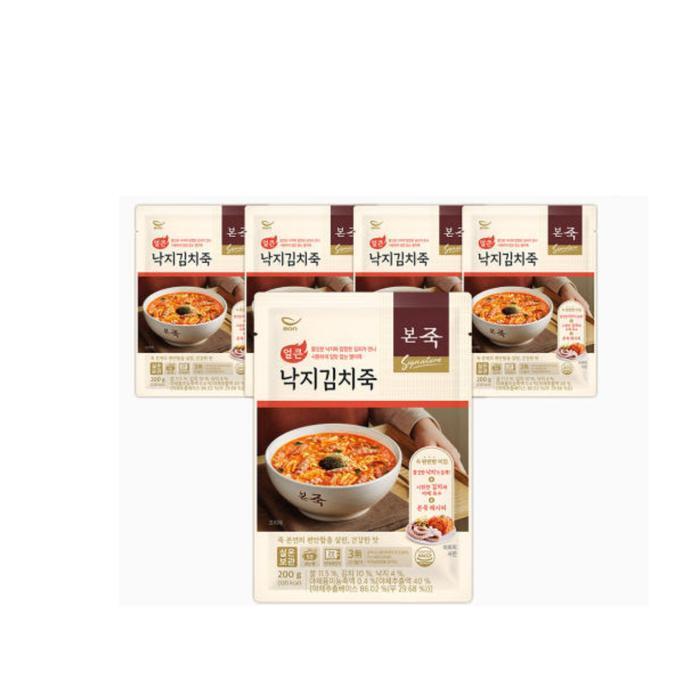 셀러허브 식품 본죽 얼큰낙지김치죽 200g X5팩 얼큰 해장죽 추천