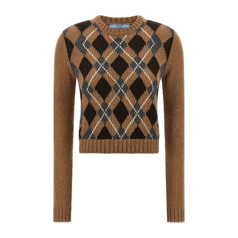 프라다 프라다 아가일 로고 자수 크롭 캐시미어 스웨터 P24S2VSOOO172D F0040