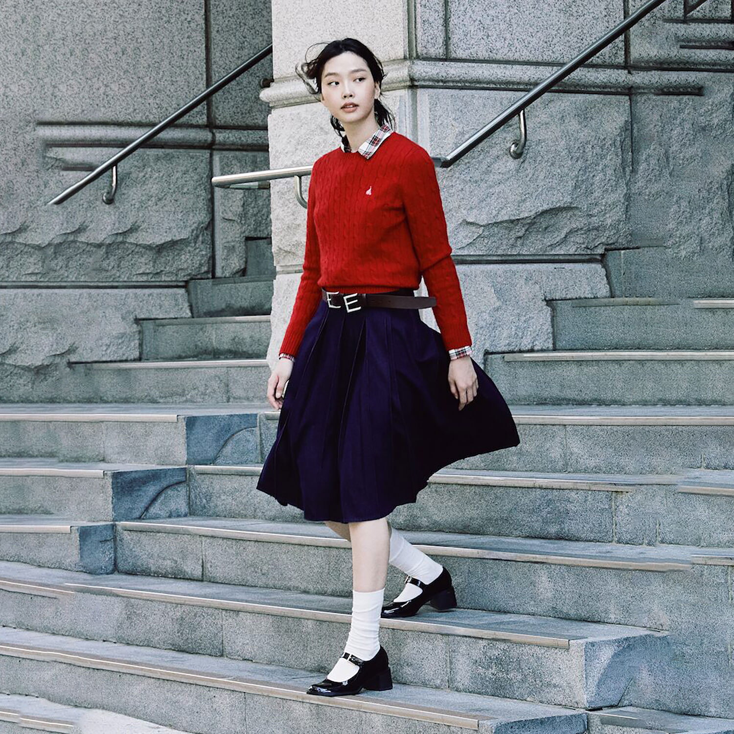 빈폴레이디스(상반기) (Reedition)변형 플리츠 데님 스커트  네이비 BF5827S04R