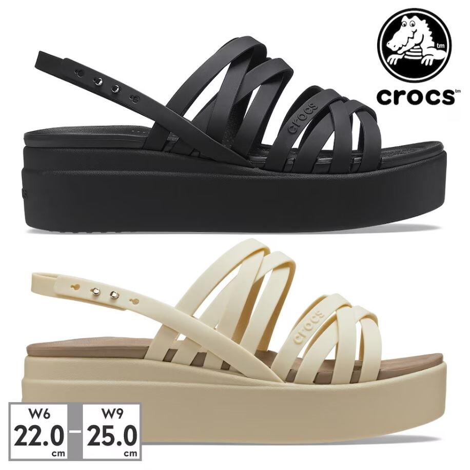 크록스 [크록스] 여성 브루클린 스트래피 로우 웨지 206751 본 블랙 2종택1 / 키높이 슬리퍼 샌들