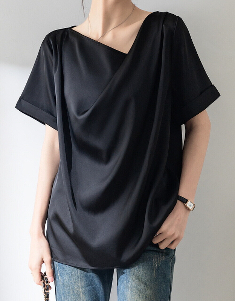 플로렌 플로렌 / 우베르 드레이프 쉬폰 카라 티셔츠 BA40557