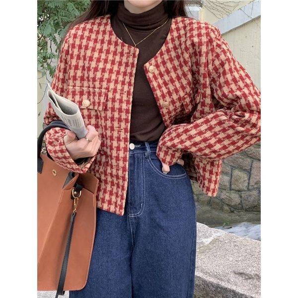 하프클럽(패션) [하프클럽/디애이치]루시드 레드 하운드 투스 자켓