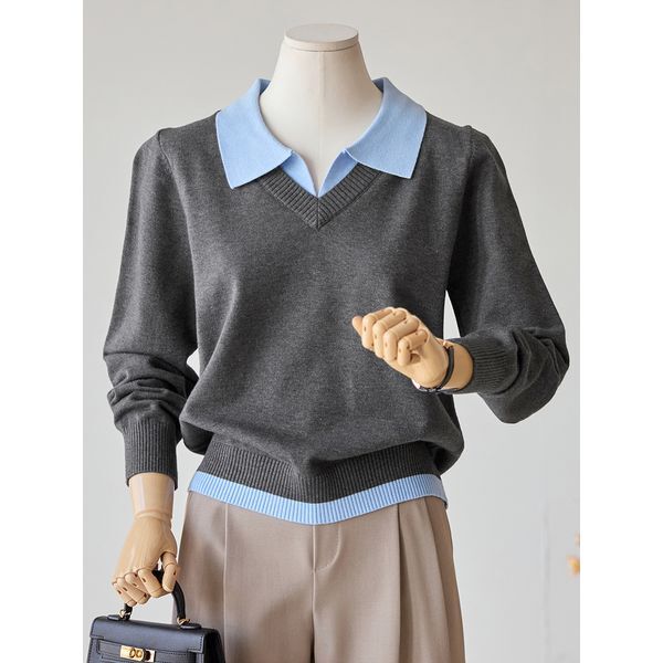 커스텀에이블 [하프클럽/커스텀에이블]카라배색 포근니트_T2602KN029A