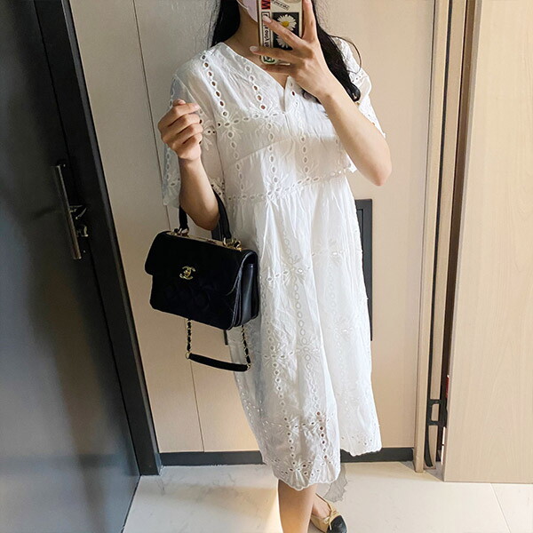 기타 [멜로무드]멜로무드 스위티 V넥 레이스 펀칭 롱 비치원피스