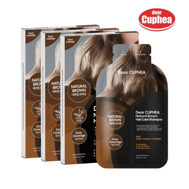 ディアクーペアナチュラルブラウン3in1ヘアカラーシャンプー簡単染色薬x3個サッチカバーホワイトヘッドセルフ