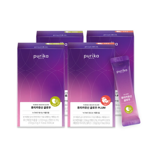 [퓨리카뮤신]6.[4박스]뮤신 글로우 콜라겐 젤리 키위맛 2박스+자두맛 2박스 (1박스: 20g X 10포)