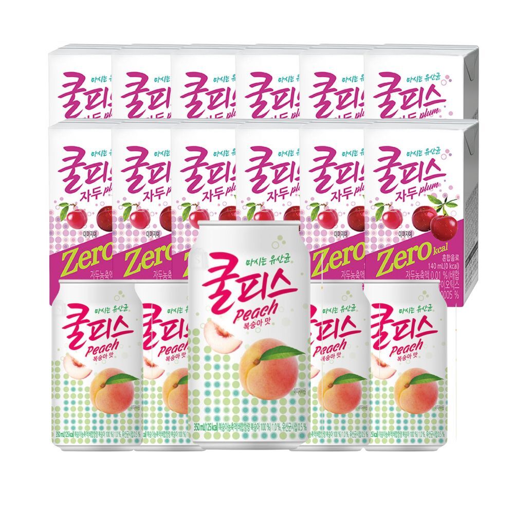 동원F&B 쿨피스 복숭아 350ML x 6캔 + 쿨피스제로 자두 140ML x 12개 총 18개(오늘출발+무배) 유산균음료 쿨피스캔 쿨피스톡 과즙음료 can 음료수 sh