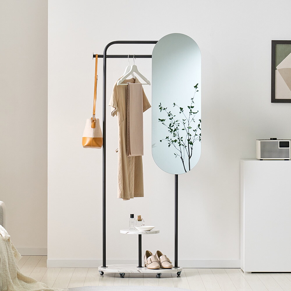 우아미아이 [우아미가구]오네트 이동식 선반 행거 거울포함