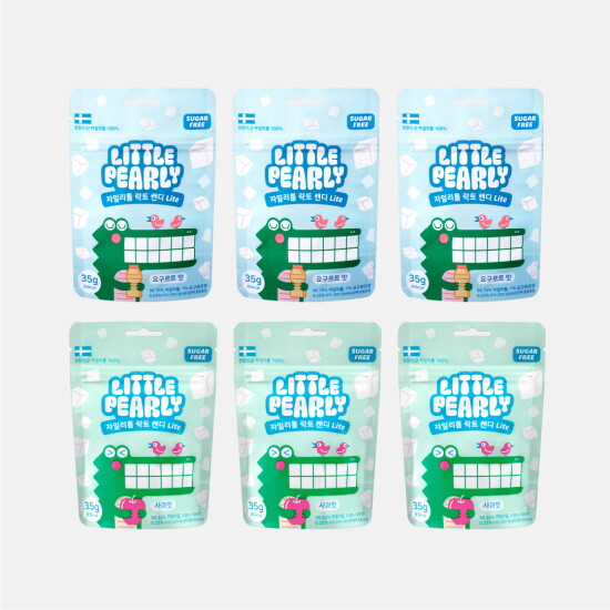 [리틀펄리][정상가 59,400원] 리틀펄리 자일리톨 라이트 캔디 파우치형 35g 6개 (요구르트맛/사과맛)