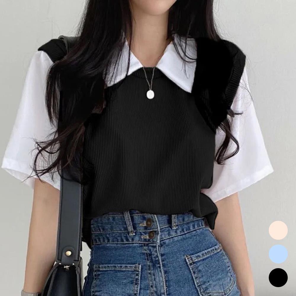 옷자락 [옷자락]옷자락 필라렌 레이어드 카라넥 반팔티셔츠 미니멀