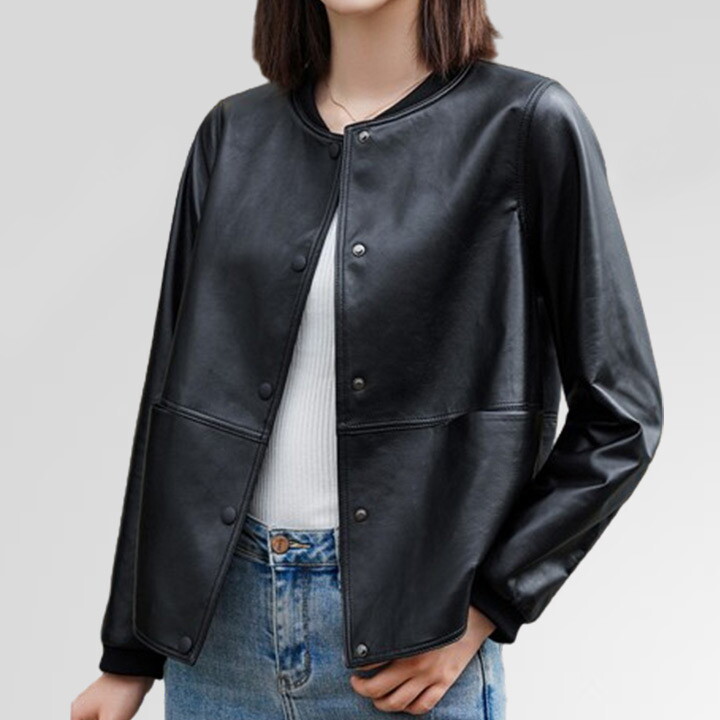 (주)이엠패밀리협력사/(주)이엠패밀리협력사 기타 (패플) [퀸이즈][퀸이즈] [77까지]에니크 심플 노카라 레더 가죽 자켓