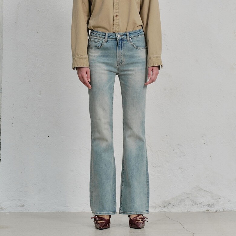 플랙진 여성 그린 슬림 부츠컷 데님팬츠(PJTI5LCK565)