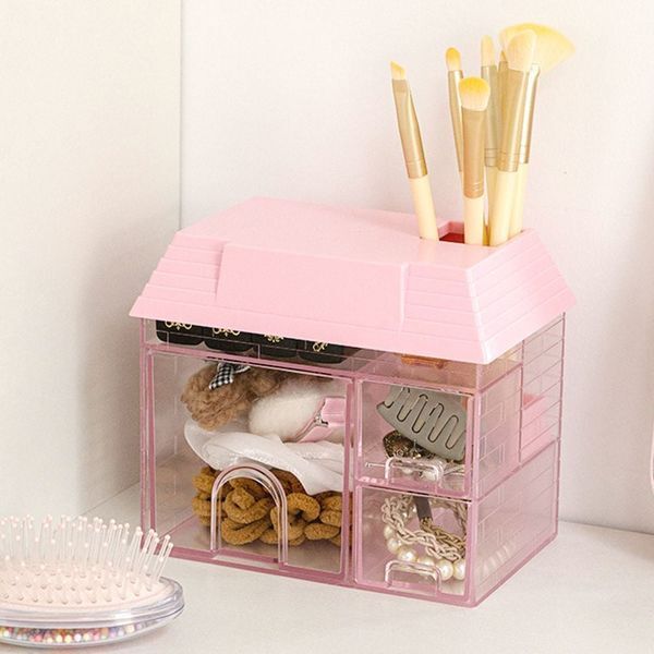 알티피아 [하프클럽/알티피아]책상정리함 데스크 사무실 책상 꾸미기 문구 정리 함 투명핑크