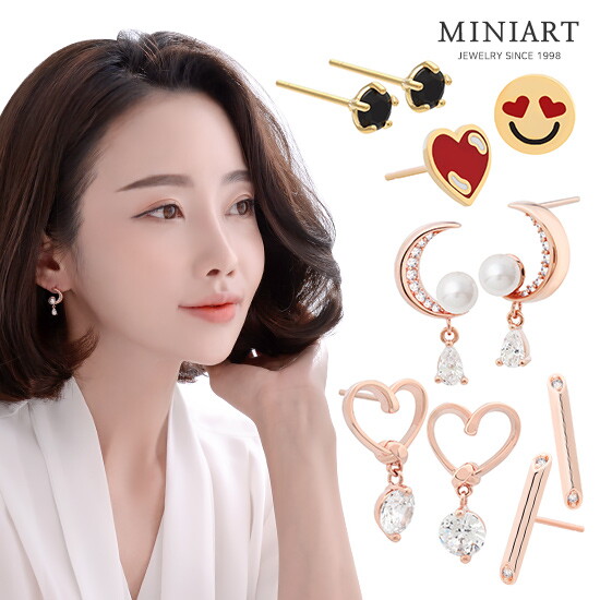 미니아트 14K 골드필드 핀 큐빅 진주 스터드 로즈골드 귀걸이 균일가 12,900원