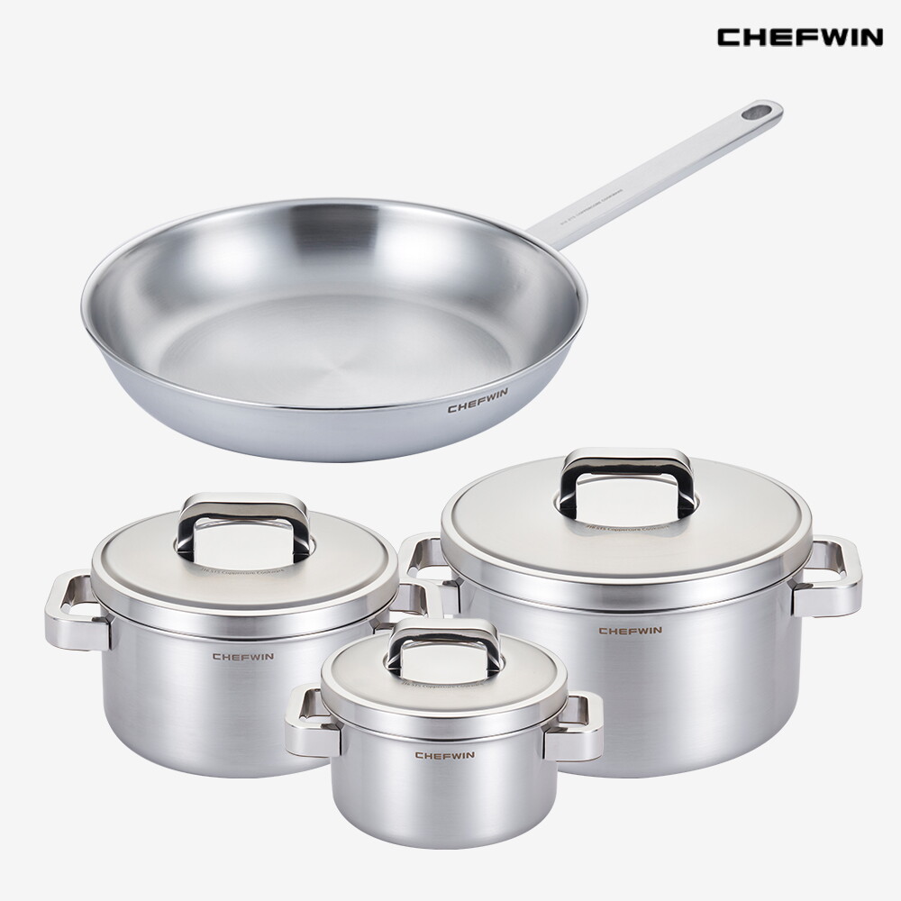 쉐프윈 [공식 정품]쉐프윈 커퍼코어 냄비+팬 4종세트(16양수+20양수+24양수+28후라이팬)